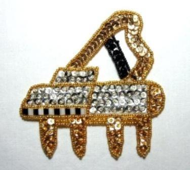 K9279  Gold Piano Sequin Beaded Applique 4.25"