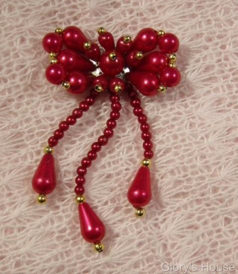 Red Burgundy Beaded Bow Sequin Beaded Applique 0120