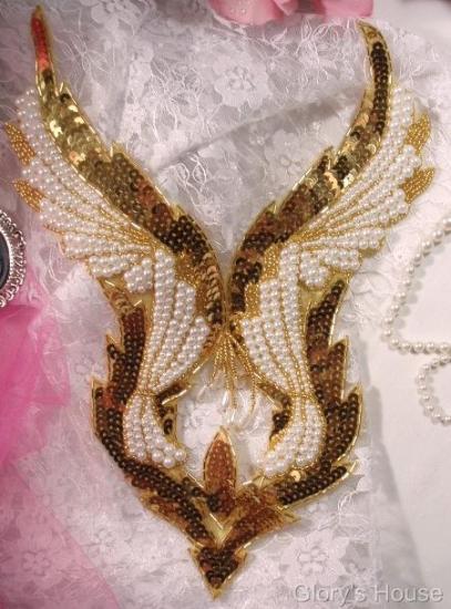0047 Gold & Pearl Bodice Sequin Beaded Applique