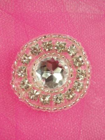 A0225 Genuine Rhinestone Beaded Applique 1.25"