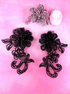 A0269 Black Mirror Pair Beaded Appliques 3"