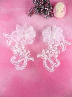 A0269 White Beaded Mirror Pair Appliques 3"