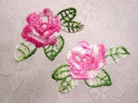 AC107 Pink Rose Floral Mirror Pair Embroidered Appliques