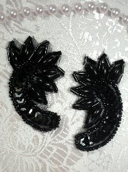 ACT/0309 Black Mirror Pair Sequin Beaded Appliques 2.25"