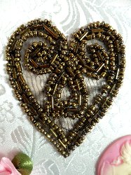 ACT/XR103/A  Bronze Heart Beaded Applique 2.5"