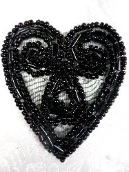ACT/XR103/A  Black Heart Beaded Applique 2.5"