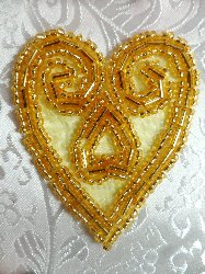 ACT/XR103/A  Gold Heart Beaded Applique 2.5"