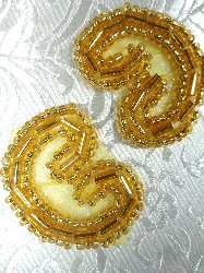 ACT/XR103/B Set of ( 2 ) Curled Gold Beaded Appliques 1.25"