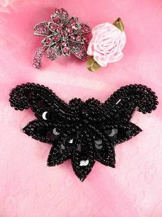 AFSV183 Arms of Love Black Beaded Sequin Applique 2.5"