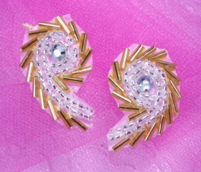 A0440 Gold Silver Rhinestone Curl  Mirror Pair Appliques 1.5"