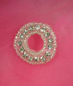 ATS4B Circle Silver Beaded Crystal Clear Rhinestone Applique 1.25"
