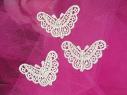 F7  Set of 3 Ivory Venise Lace Butterfly Appliques 1.75"
