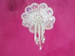 F12   White Venise Lace  Sequin Beaded Applique 2.5"
