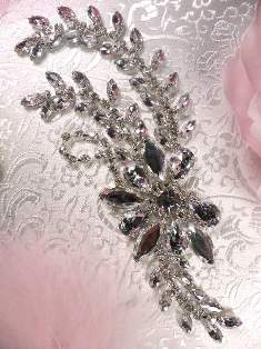 ACT/XR83/B  Silver Crystal Clear Rhinestone Applique Embellishment 7.75"