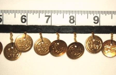 RMC95   REMNANT 23" Gold Chinese Coin Beaded Fringe Sewing Trim