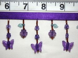 C24 Purple Butterfly Beaded Fringe Sewing Trim 1 5/8"