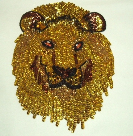 Lion Face 9" Sequin Beaded Applique  0012