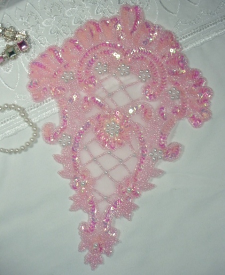 0042  Pink Victorian  Elegance Sequin Beaded Applique