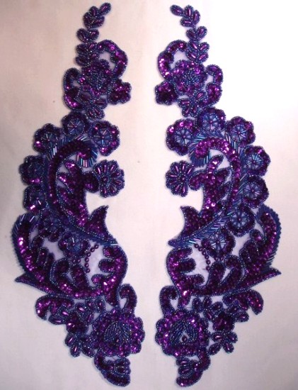 Purple Mirror Pair 13" Sequin Beaded Applique 0049