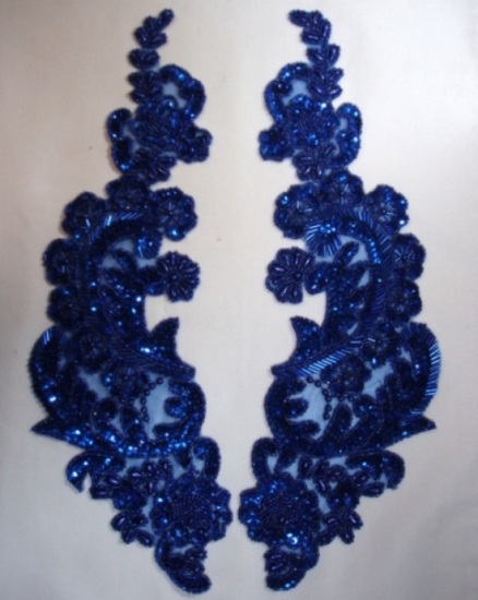 0049 Royal Blue Paris Mirror Pair 13" Sequin Beaded Appliques 0049