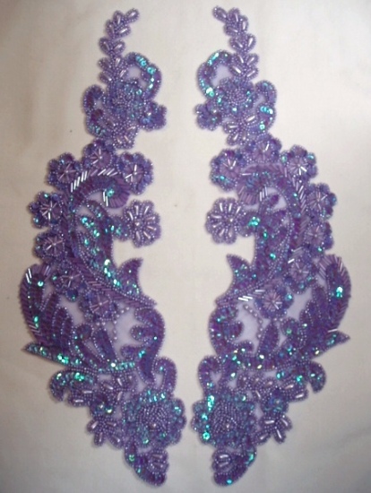 0049 REDUCED Lavender Paris Mirror Pair 13"  Sequin Beaded Appliques