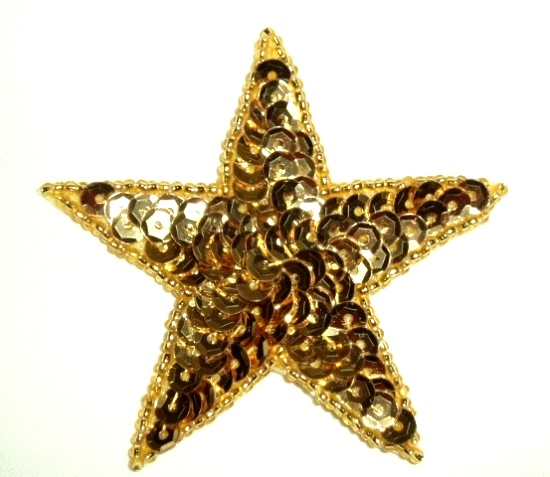 0112  Gold Star 2.5" Sequin Beaded Applique