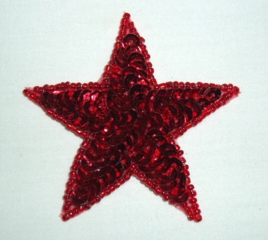 0112  Red Star 2.5" Sequin Beaded Applique