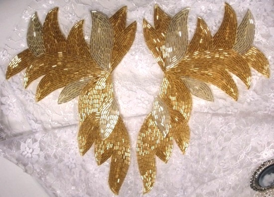 Gold Silver Epaulet Mirror Pair 9" Beaded Applique 0077