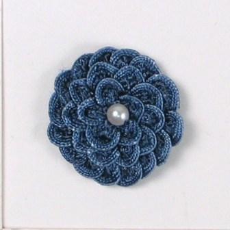 E5560 Medium Blue Pearl Crochet Ribbon Floral Applique 1.5"