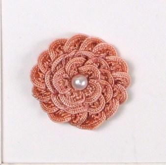 E5560 Mauve Rose Pearl Crochet Ribbon Floral Applique 1.5"