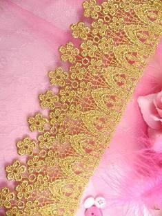 C180 Gold Metallic Arches and Posies Victorian Venice Lace Trim 3.5"