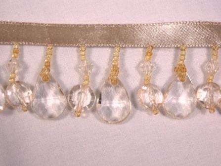 C49   Ivory Gold Beaded Fringe Trim 1.25"