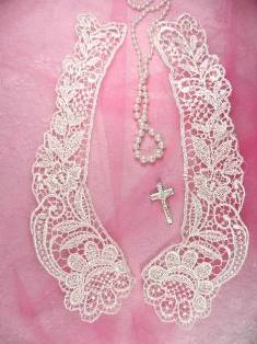 C63 Ivory Venice Victorian Lace Mirror Pair Collar Appliques 10.5"