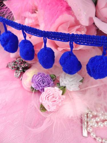 C850470  Royal Blue Pom Pom Sewing Fringe Trim 1.5"