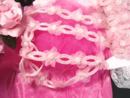 0245  Pink Pearl Beaded Floral Trim