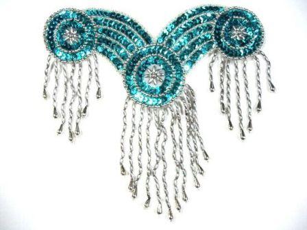 0254 Turquoise Collar Sequin Beaded Applique  7.5"