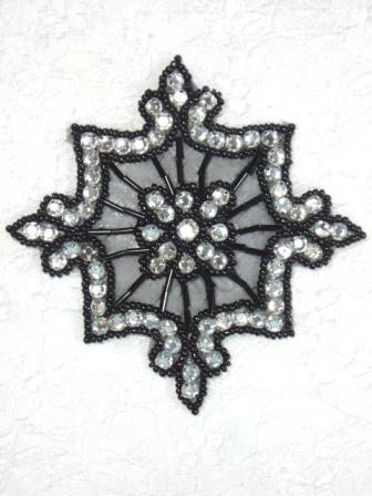 0260  Clear Jewel Black Beaded  Rhinestone  Applique 4"