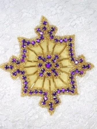 0260  Purple Jewel Gold Beaded Rhinestone  Applique 4"