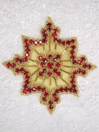 0260  Red Jewel Gold Beaded Rhinestone Applique 4"