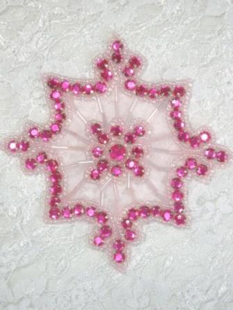 0260  Hot Pink Jewel Pink Beaded Rhinestone Applique 4"