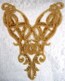 0029 Gold Bodice Sequin Beaded Applique 12"