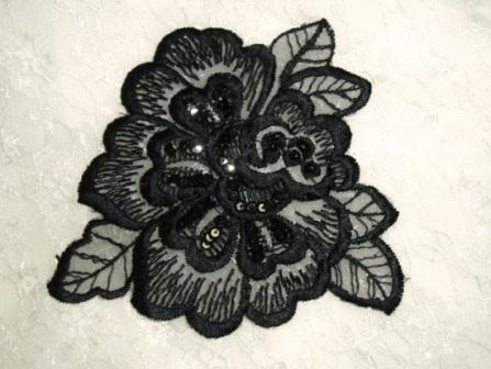 E2708  Black (right) Venice Lace Floral Sequin Beaded Applique 5.5"