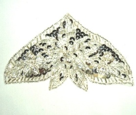 K8130  Silver Sequin Beaded Applique 4.75"
