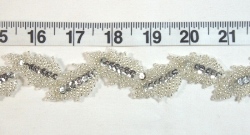 T8278   Silver Leaf  Vine Sequin Beaded Trim