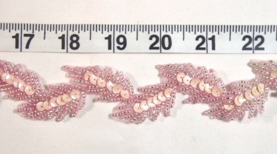 T8278   REDUCED   Mauve Rose Leaf Vine Sequin Beaded Trim