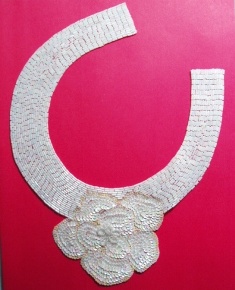 K8398  White AB Floral Collar Sequin Beaded Applique  11"
