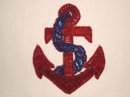 K9295  Red Anchor & Rope Beaded Sequin Applique 4.25"