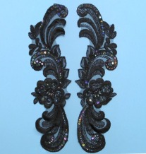 E2733 Black Venise Lace  Sequin Appliques  10.5"