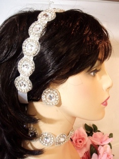 SB0225  Silver Beaded Circle Glass Rhinestone Headband