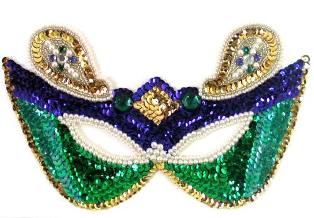 E638 Mardi Gras Mask Sequin Beaded Applique 8.5"